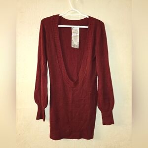 Energie Burgundy V-Neck Sweater Dress